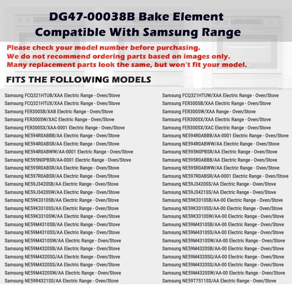 DG47-00038B Bake Element, compatible With Samsung range/stove/oven, Replaces part PD00025540, DG47-00038A, 3015238, AP5623199, EAP4240837, PS4240837 (2 Yr Warranty)