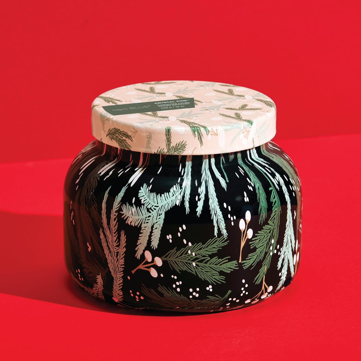 Capri Blue Pattern Play Signature Holiday Candle - Luxury Holiday Scented Candle for Home- Long Lasting Soy Wax Blend - Comes in Decorative Glass Jar (Crystal Pine, 19 oz)