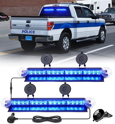 Xprite 32 luces LED estroboscópicas intermitentes de aluminio con ventosas para salpicadero de seguridad contra riesgos policiales para emergencia,