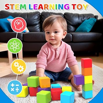 Magnetic Building Blocks, 1.65 inch Large Stacking Cubes for Toddlers 1-3