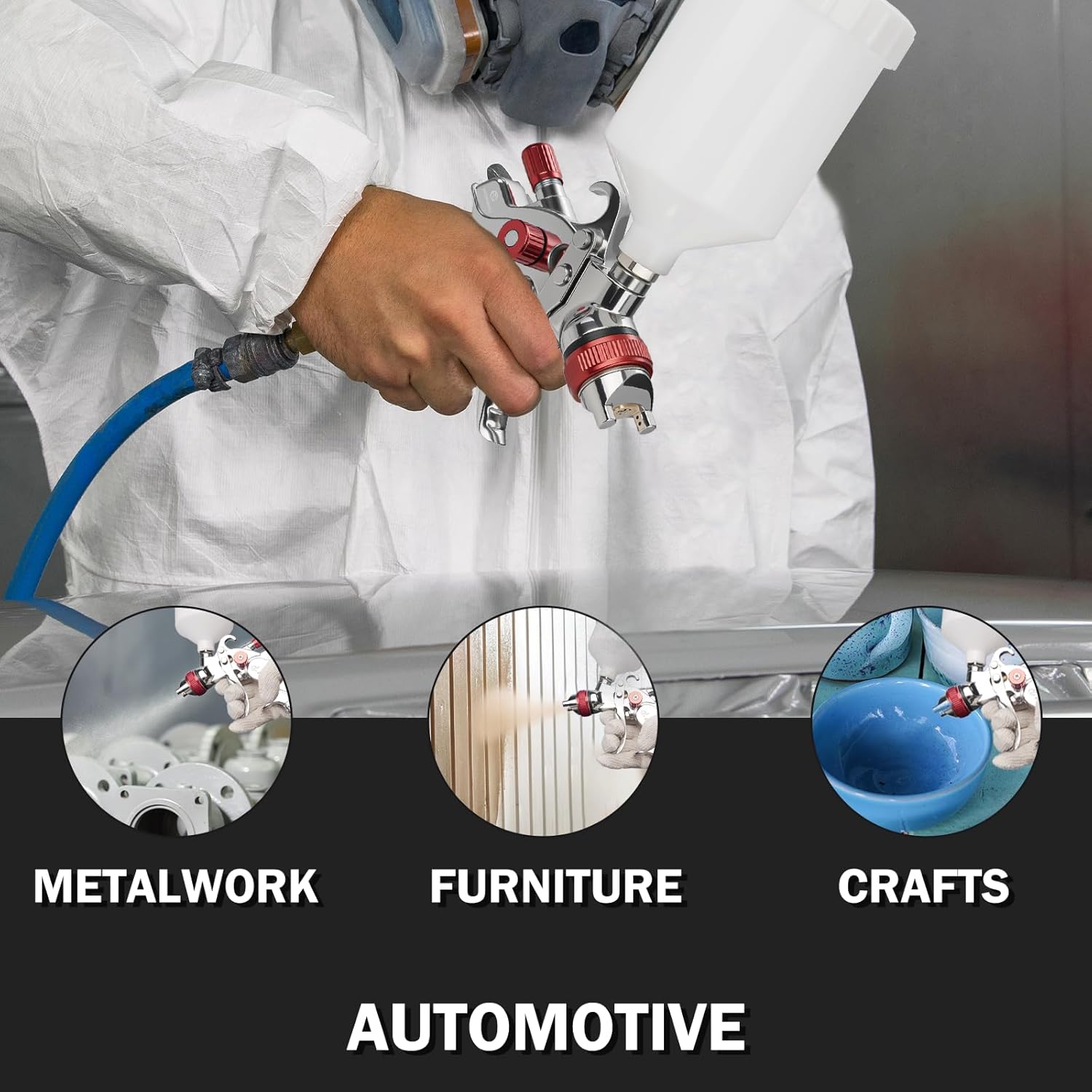 LIHAISHENG HVLP Spray Gun with 1.4/1.7/2.0mm Stainless Steel Nozzles 600ml Gravity Feed Paint Cup Adjustable Flow Control for Car Furniture Wall Painting