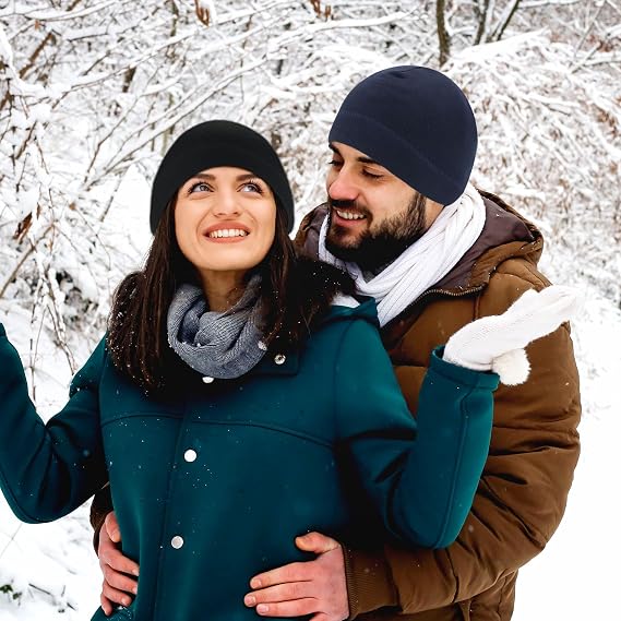 3 Packs Skull Cap Beanie Hat, Winter Thermal Fleece Running Hat, Beanie Cap Headwear with Ear Covers, Elastic Helmet Liner for Running Cycling for Women Men