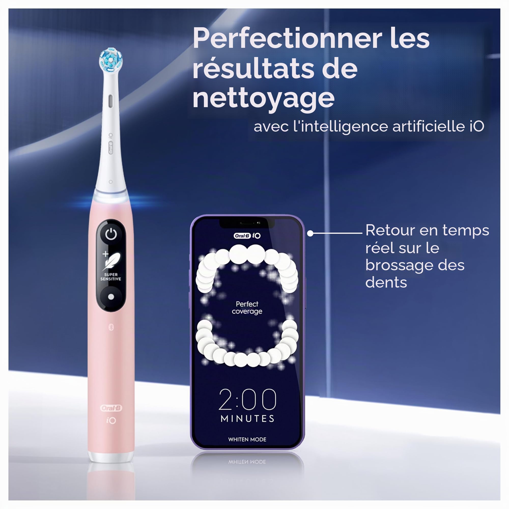Oral-B iO 6 Sensitive Edition Brosse à dents Electric Toothbrush, Technologie magnétique, 2 brosses, 5 modes de brossage pour soins dentaires, affichage et étui de voyage, conçu par marron, sable rose