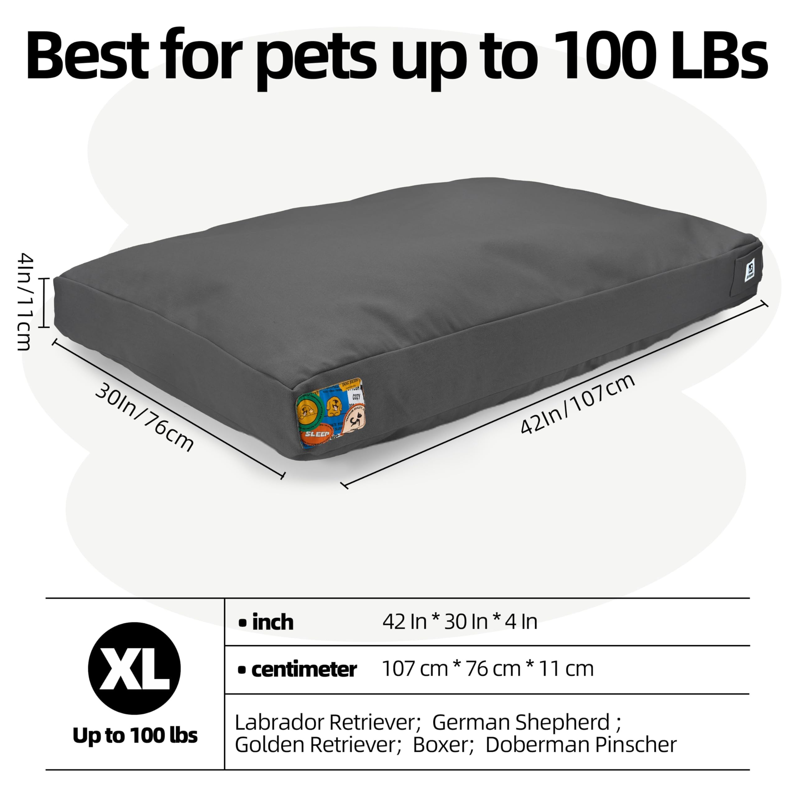 Sytopia 42 Inch Canvas Outdoor Dog Bed for Extra Large Dogs, Waterproof Washable Removable Cover, Indoor Patio Pet Pad for Crate, Dark Grey - image 6