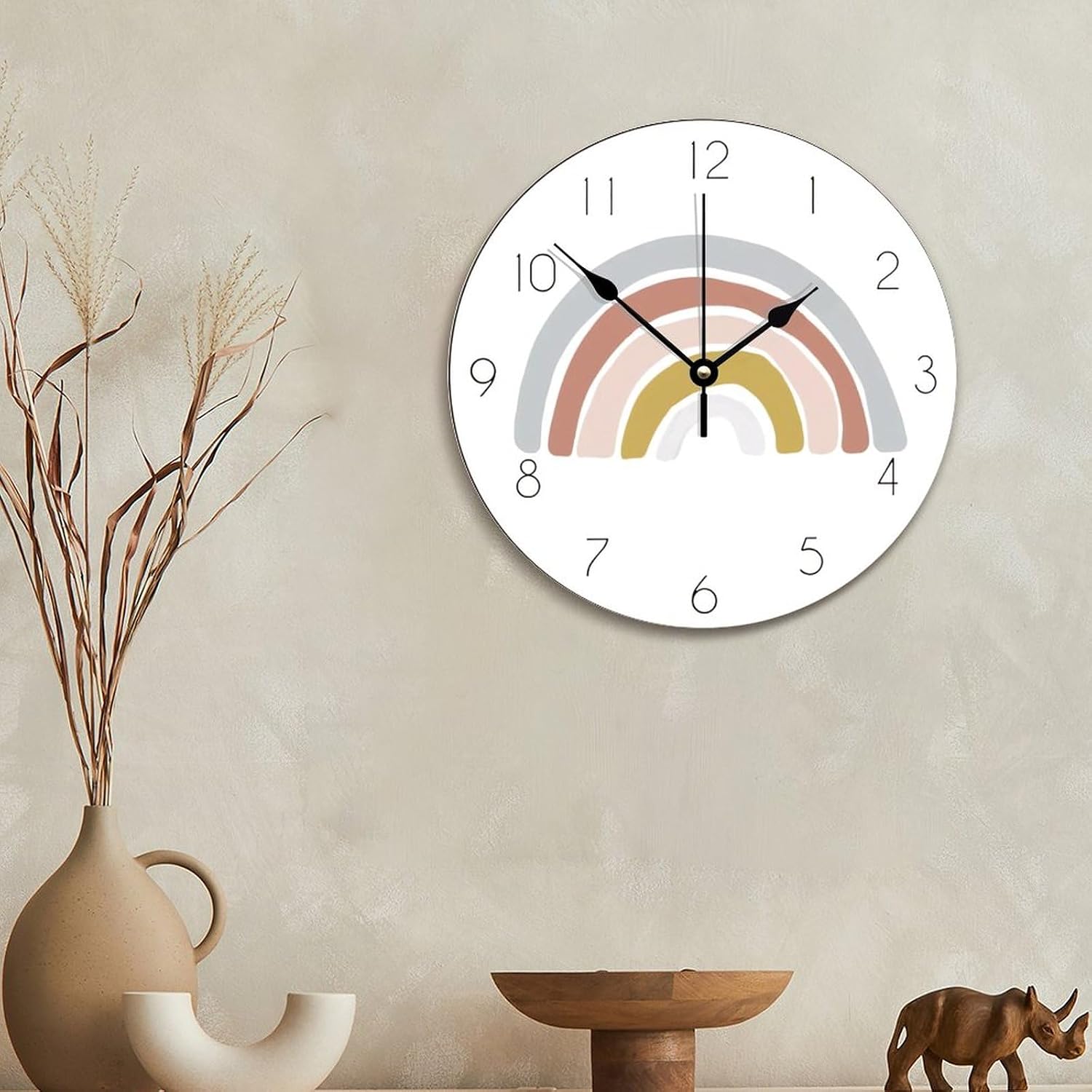 ArogGeld Nursery Decor Large Wooden Wall Clocks Battery Operated 12 Inch Silent Rainbow Boho Time Clock Modern Wall Hanging Art Farmhouse Home Decor for Home Kitchen Office School Bathroom