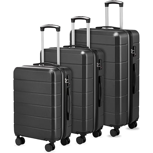 Luggage Sets 3 Piece, Expandable Hardside Suitcases with Wheels, Black