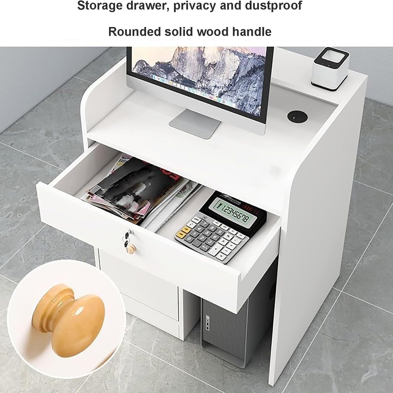 Recept Desk con Ders, bancone ufficio, Recept Fur per hotel, negozi di abbigliamento, aziende, negozi di frutta, 79,8 x 39,9 x 89,9 cm, design moderno per le aziende