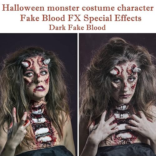 Miniatura 26 de Go Ho Maquillaje de sangre falsa que gotea (0.35 onzas), sangre falsa lavable para heridas de cicatriz, flujo de sangre falsa de fácil secado