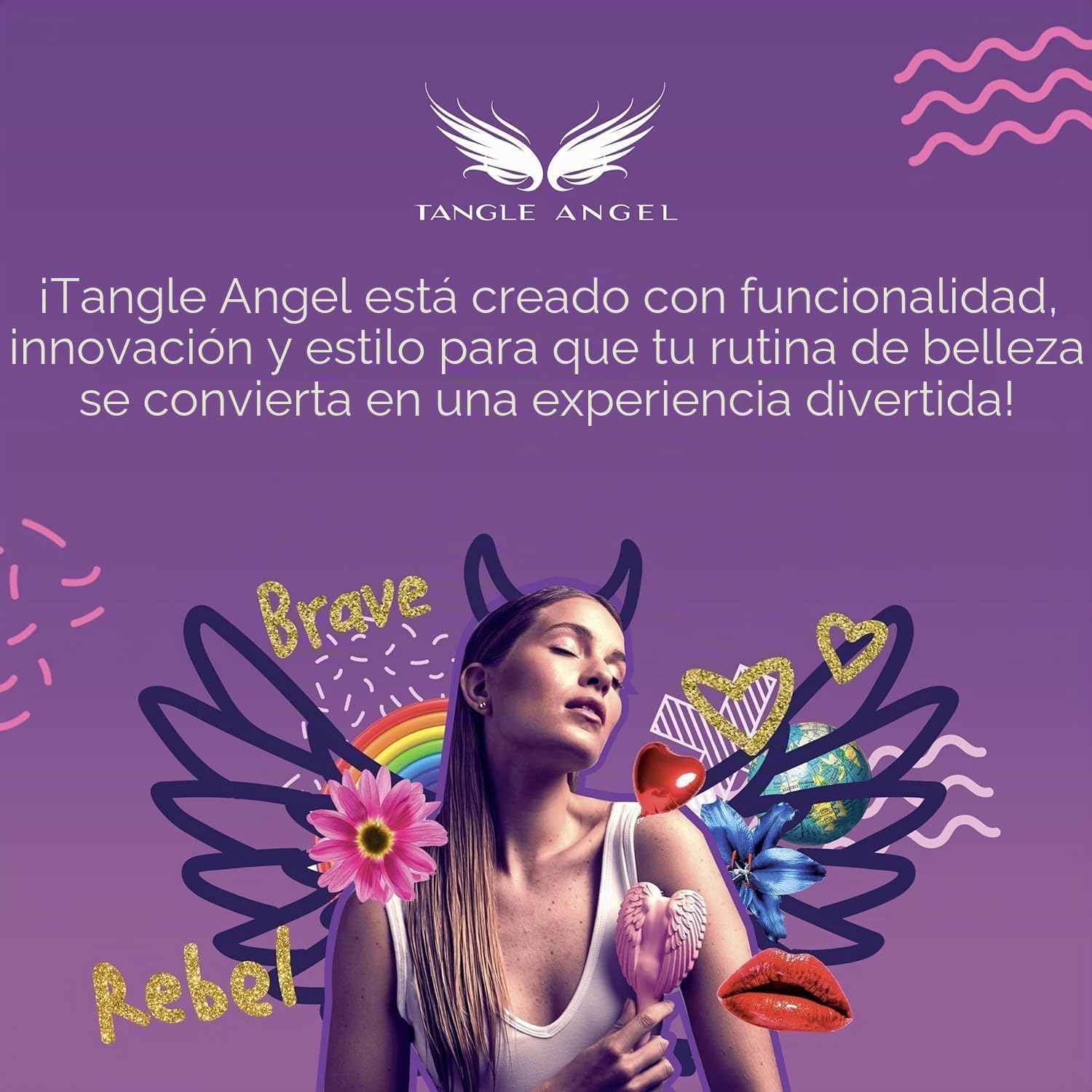 Tangle Angel Cepillo para desenredar el cabello para mujer, cepillo antiestático con alas de ángel para cabello húmedo y seco, cepillo desenredante de cerdas flexibles para cabello liso, ondulado y