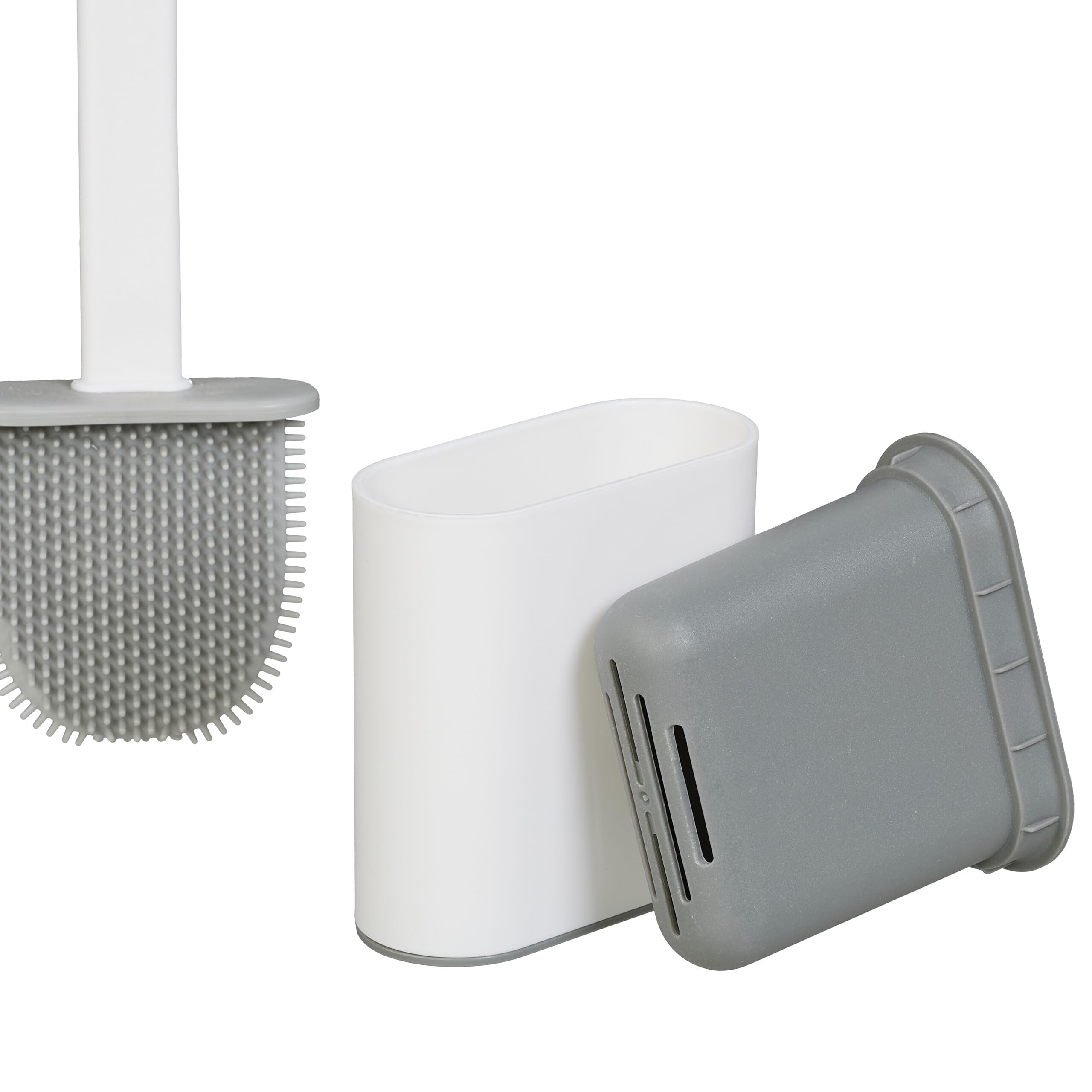 Relaxdays Zestaw do WC z bambusa, wys. x gł.: 72,5 x 26 x 15 cm, wolnostojąca, szczotka do WC z uchwytem na szczotkę, naturalna/biała