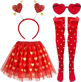 Hikkcos Valentines Cupid Costume Red Heart Tutu for Women Halloween Valentines Day Party Supplies