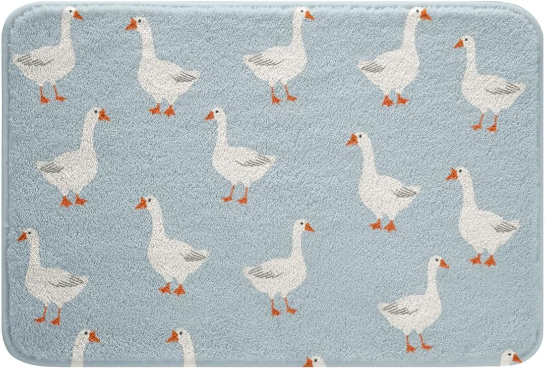 jejeloiu Light Blue Goose Bathroom Rugs Cute Animal Bath Mats Geese Pattern Bathroom Accessories Floor Doormats 16"x24" Soft Microfiber