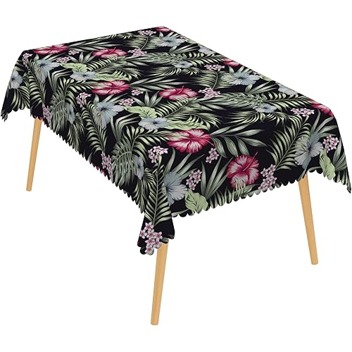 Rectangle Vintage Tropical Flowers Tablecloth 60x84inch Fabric Leaves Table Cloth Heavy Duty Table Cloth,Hawaiian Washable Water Resistant Table Cover,Indoor and Outdoors Picnic Buffet Table