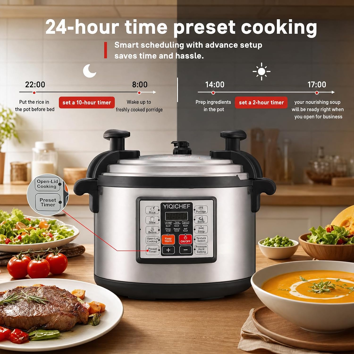 15.8 Qt Commercial Large Electric Pressure Cooker, 10-in-1 Multi-Function Pressure Pot with Steaming Rack & Non-Stick Inner Pot, 24 Hours Preset, Slow Cooker, Steam/Rice Cooker& Auto Keep Warm