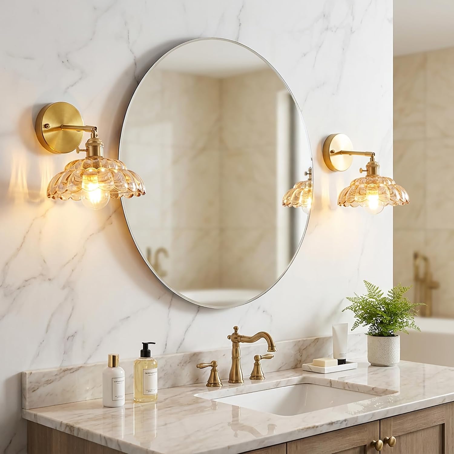 Industrial Style Amber Glass Wall Lights Bedside Lamp with Brass Socket Compatible with E26/E27 Bulbs 110V/120V Hardwired Wall Sconce with Switch