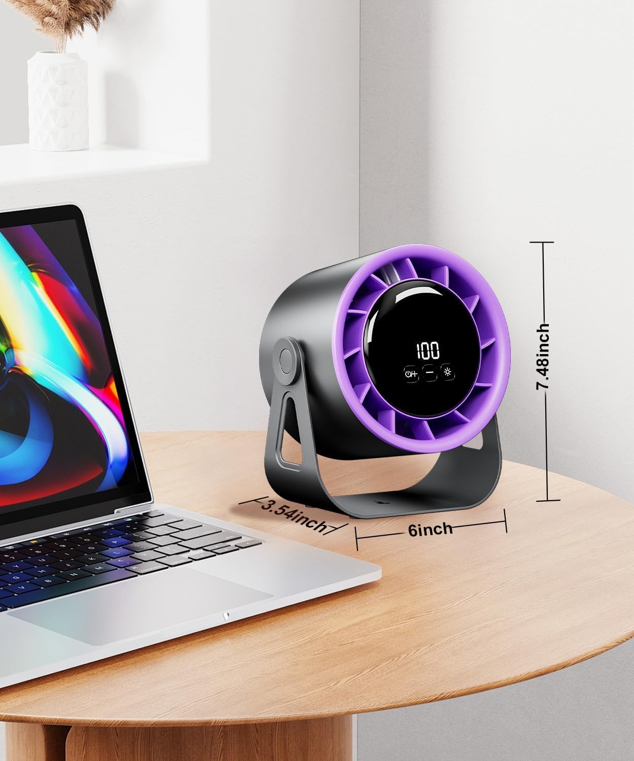 Macchiatto Tischventilator USB mit Akku, Leiser Mini Ventilator, 4 Geschwindigkeiten, 360° Verstellbar, Wiederaufladbar