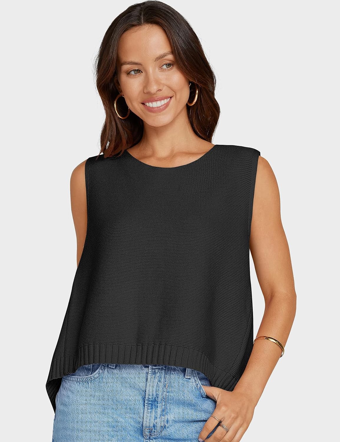 UEU Womens Sweater Vest Bow Tie Back Knitted Tank Tops Casual Crop Vest Tops 2025 Y2K Fashion Clothes