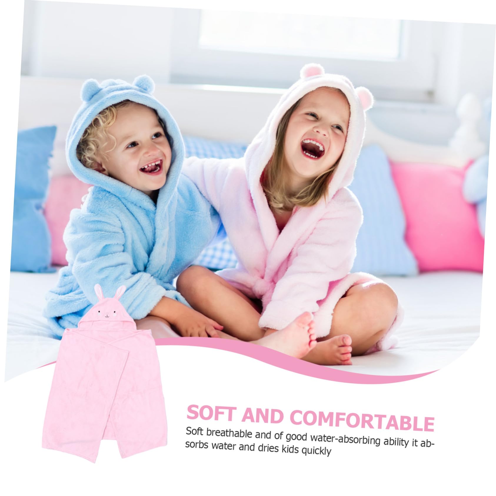 Serviette de Bain Garçon Fille à Capuche Animal Cartoon Couverture Denveloppement Garçon Fille Douce et Boulochage Confortable et Rose Lapin