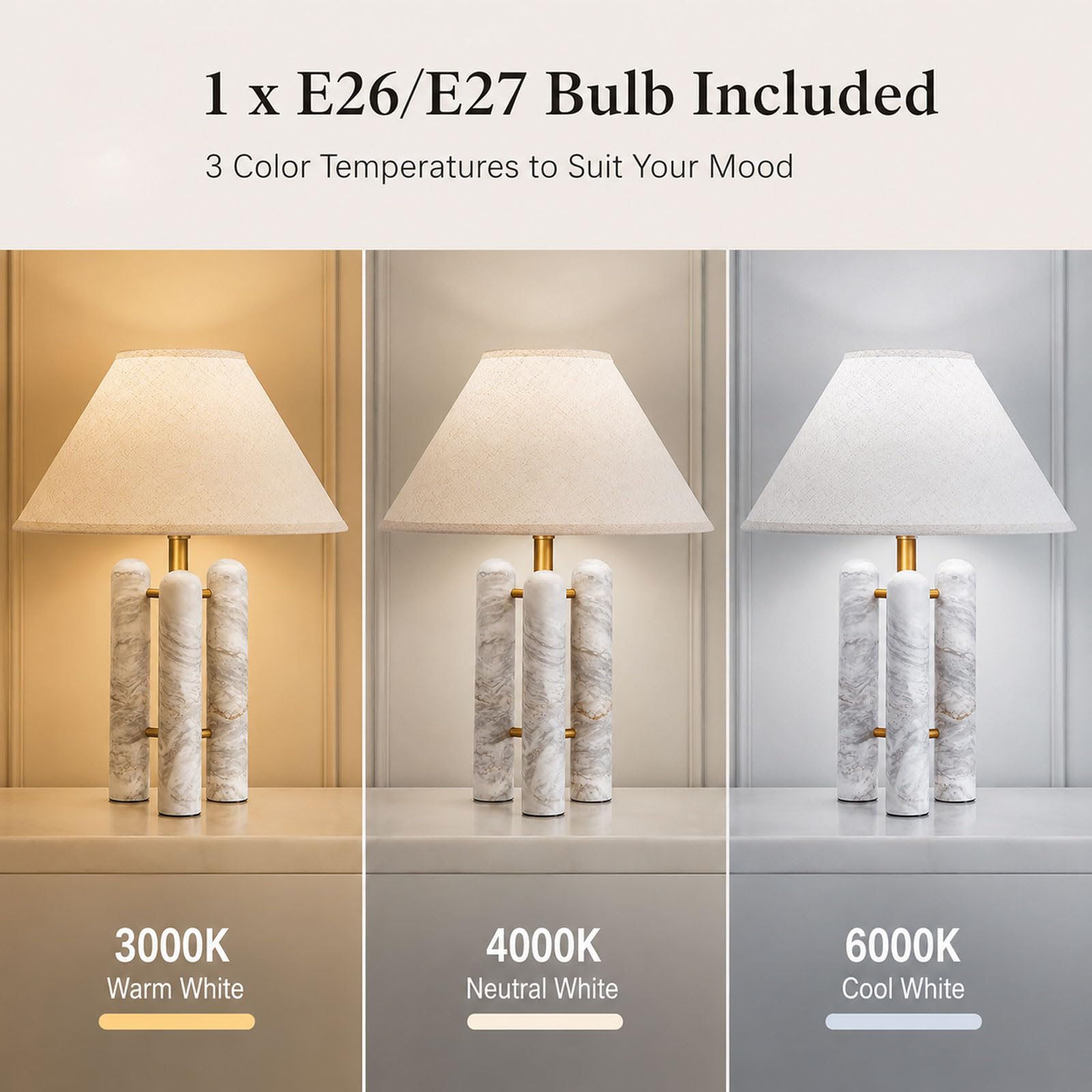 Lampada Da Tavolo In Alabastro Naturale 56 CM, Stile Mid-Century Modern, Vero Marmo; Comodino In Lino E27, Luce Notturna In Pietra A 3 Temperature Per Camera, Soggiorno, Ingresso E Ufficio
