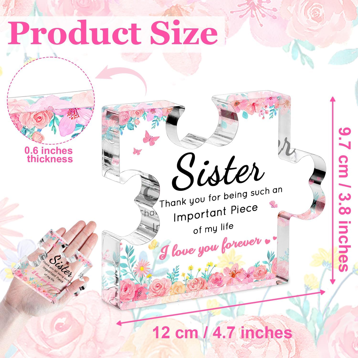 Sister Birthday Gifts, Valentines Day Gifts for Sister - Acrylic Puzzle Piece Plaque 4.7×3.8 inch, Sister Gifts from Sister, Sister in Law Gifts, Best Sister Ever Gift - Image 6