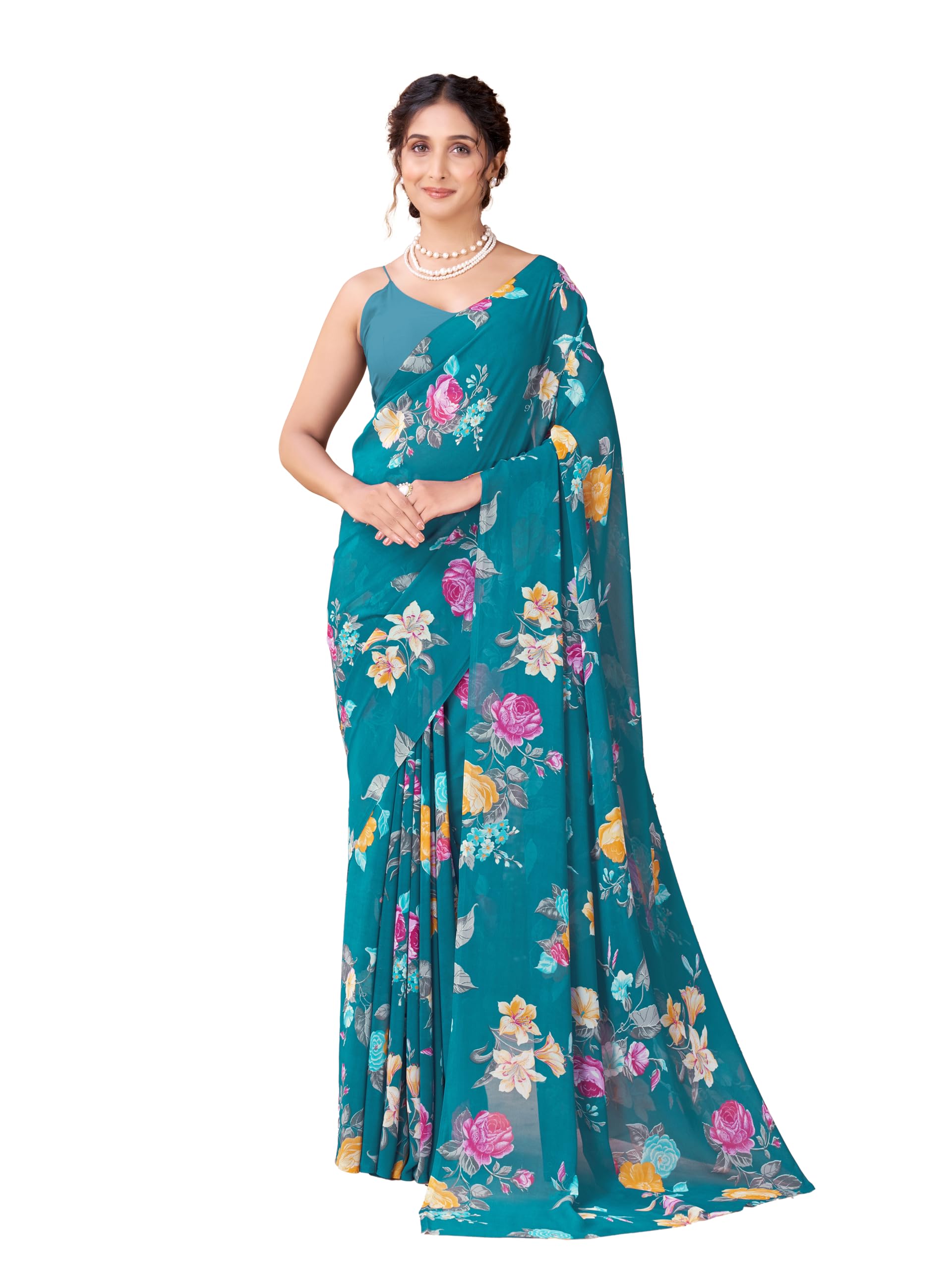 garden vareli Women Georgette All Over Floral Printed Saree-picture-21