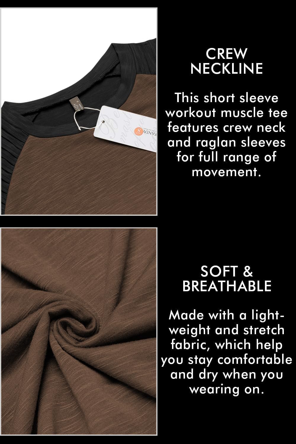 COOFANDY Men's Muscle T-Shirt Pleated Raglan Sleeve Bodybuilding Gym Tee Short Sleeve Fashion Workout Shirts Hipster Shirt