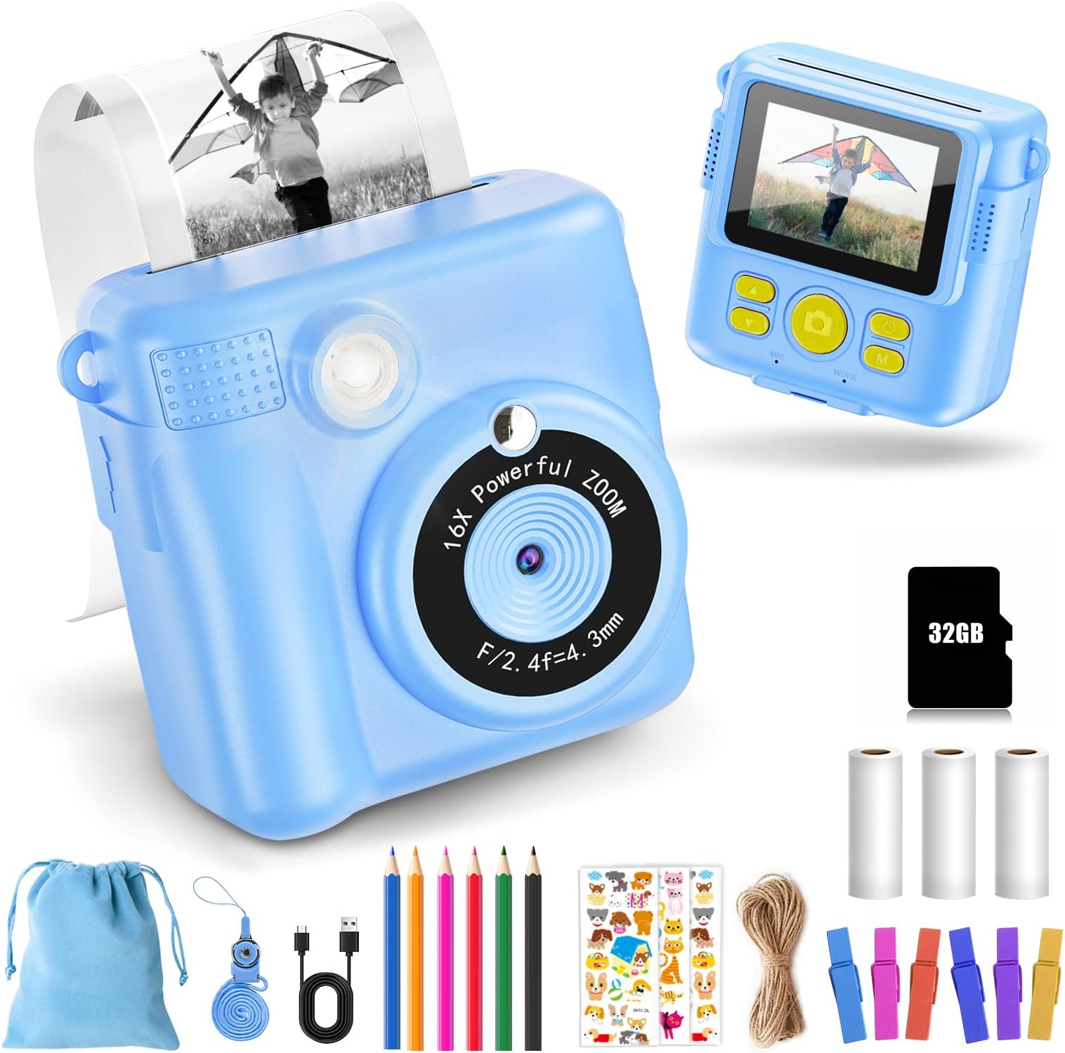 Appareil Photo Instantané Pour Enfants 48MP – Impression Sans Encre, Vidéo 1080p, Cartes TF 32Go, Stylos Colorés