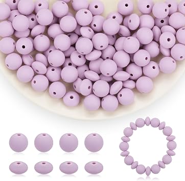 100Pcs Silicone Beads, 12mm Silicone Beads for Keychain Making Rubber Silicone Focal Beads Bulk Loose Beads for Pens Necklace Bracelet Crafts Making Lilac