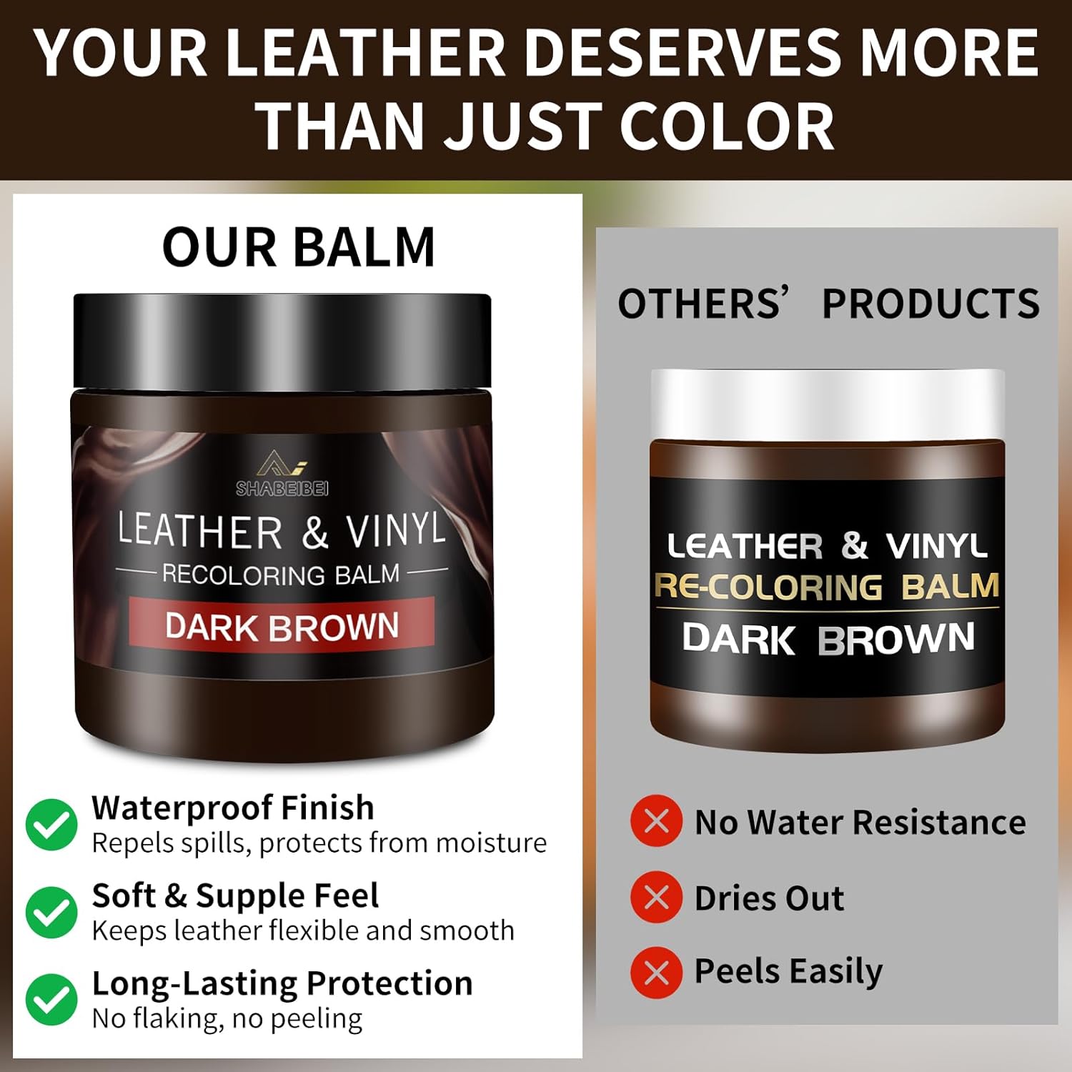 Leather Recoloring Balm and Scratch Repair Kit, Dark Brown Leather Restorer for Couches, Furniture, Car Seats, Leather Paint & Stain for Sofa, Chairs, Bags, and More - Image 2