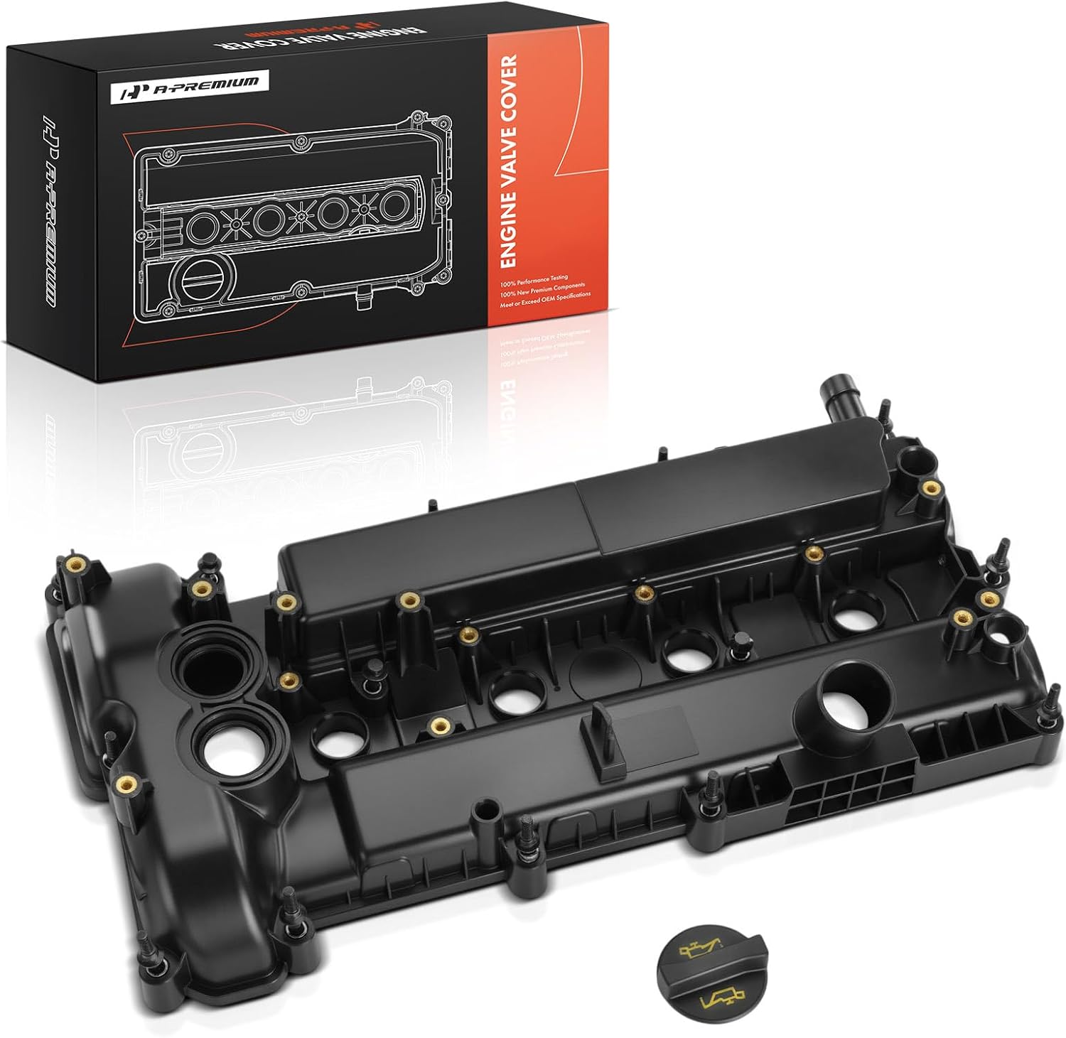 A-Premium - Engine Valve Cover with Valve Cover Gasket, Oil Cap, Spark Plug Seals & Bolts Compatible with Ford Explorer 2016-2019, Escape 2017-2019, Fusion, Focus, Edge, Mustang & Lincoln MKZ, MKC