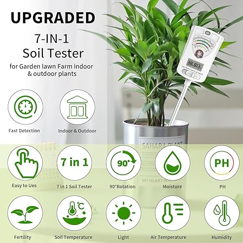Miniatura 2 de Medidor de humedad del suelo, 7 en 1, humedad del suelopHfertilidadtemperatura del sueloluztemperatura del aireprobador de humedad, kits de