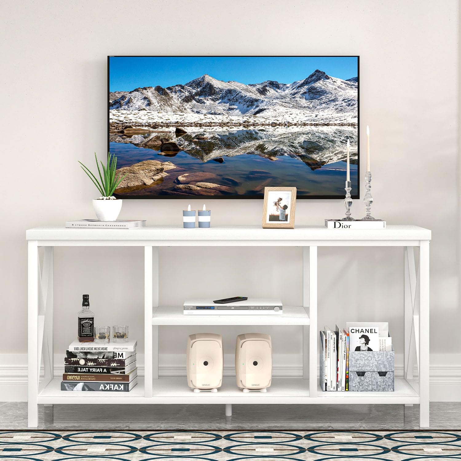 EXCEFUR Modern White TV Stand with Storage Shelves, Entertainment Center for TV up to 55 inch, Media TV Console Table and TV Cabinet for Living Room Bedroom, 47 Inch - Image 7