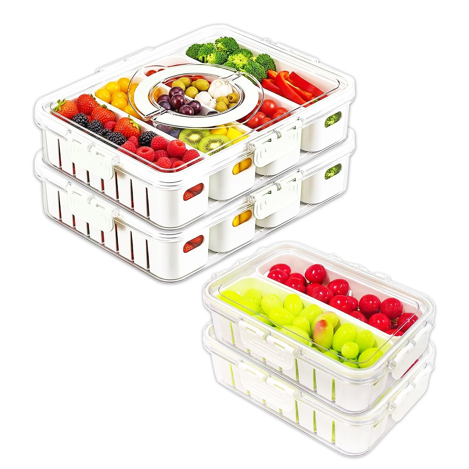 Spares2go Food Storage Containers with Securing Clips Lid and Removable Divider Compartments (Small x 2 + Large x 2)