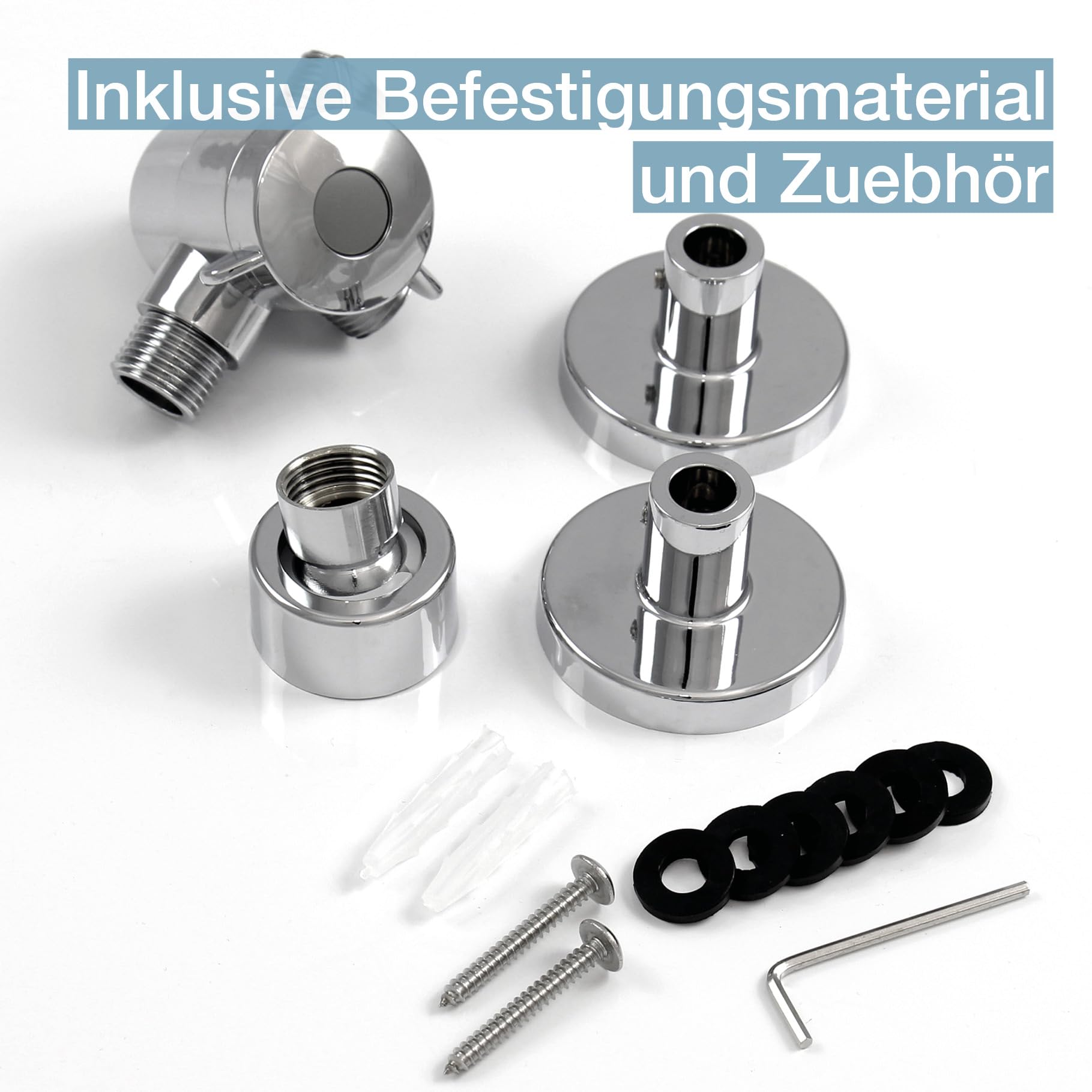 Duschset Edelstahl Duschsystem ohne Armatur, mit Regendusche (176,5 x 176,5 mm) und Handbrause, Regendusche ohne Armatur - Dusche komplett - Chrom Duschwand für Badewanne, Duscharmatur Komplettset