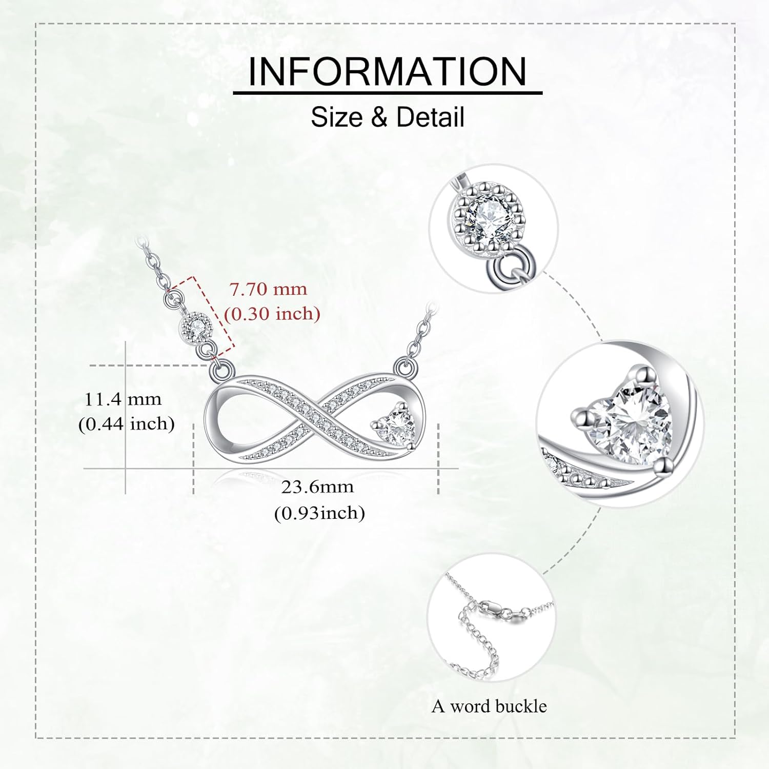 Infinity Necklace 925 Sterling Silver Love Heart Morganite Pendant Fine Jewelry for Women Lover - Image 3