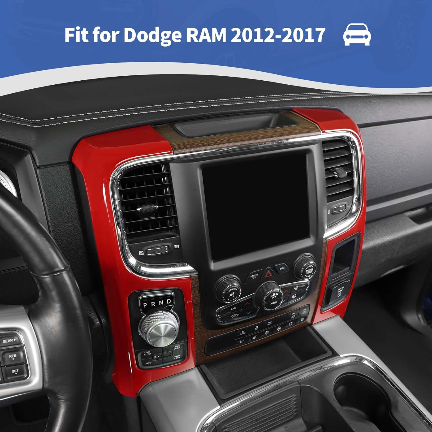 RT-TCZ for RAM Center Console Dashboard Air AC Vents Trim Cover Red for Dodge RAM 2012-2017 Red Interior Accessories 2pcs
