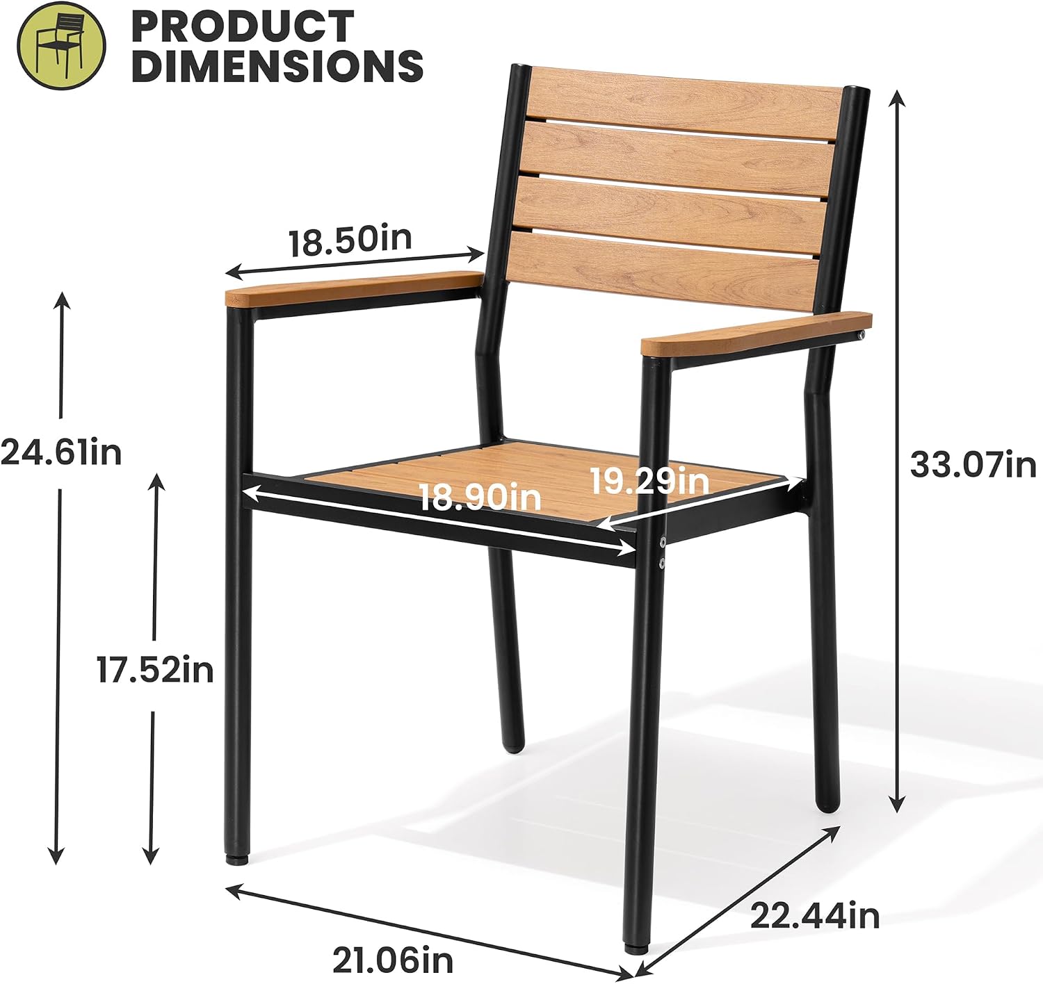 Crestlive Products Outdoor Dining Chairs Set of 2, Aluminum Stackable Patio Chairs with Arm for Lawn Garden Backyard Deck Porch Yard, Brown