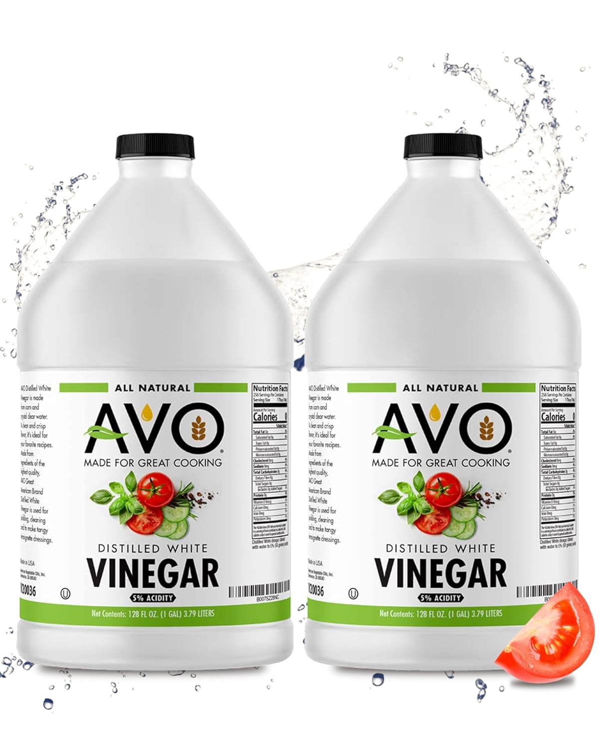 AVO 1 Gallon (128 oz) Pure Natural Distilled White Vinegar - 5% Acidity (2 pack)