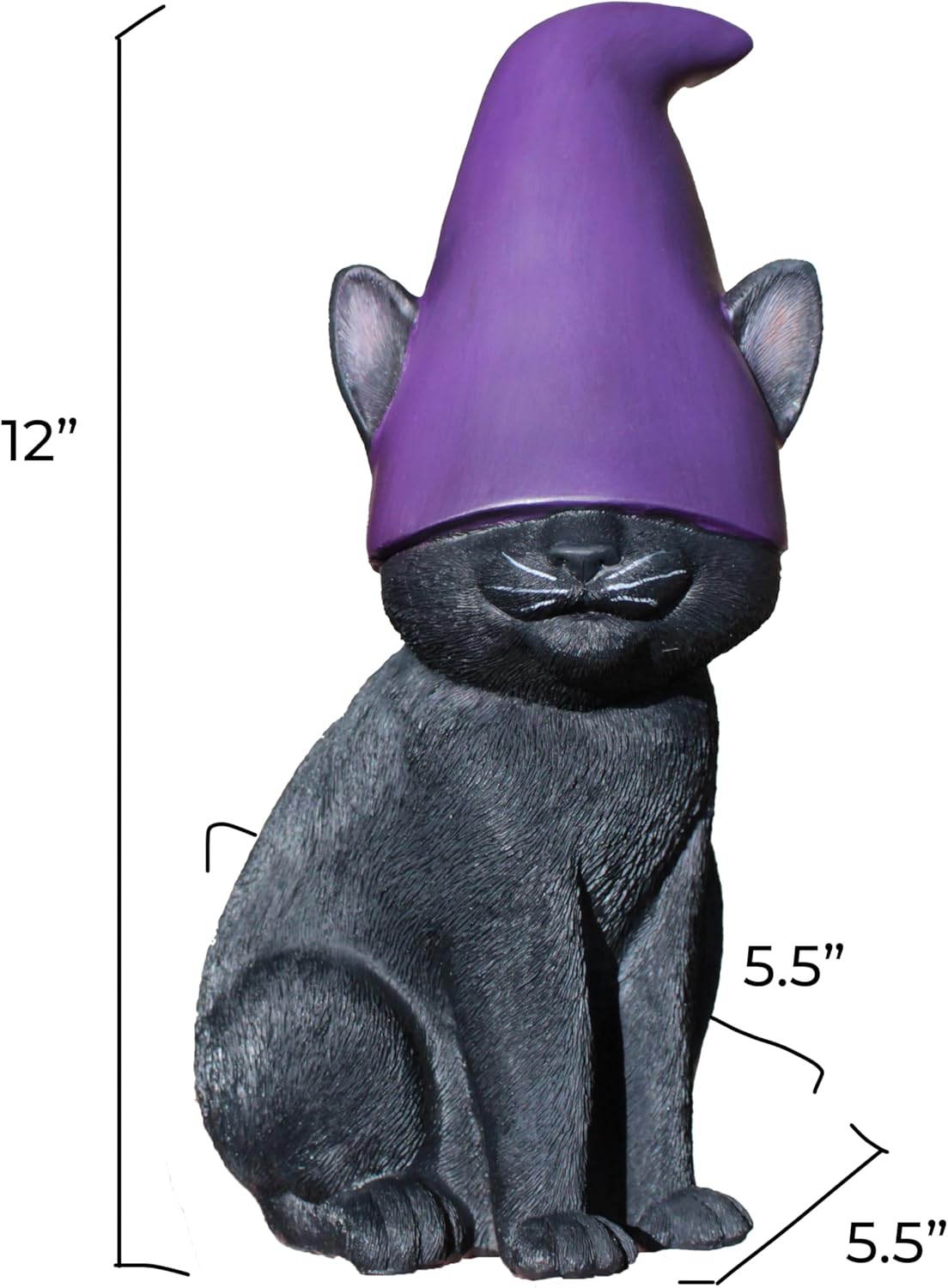 Cat Gnome 12" Tall (Black) | Cute Cat Garden Décor, Spooky Stuff, Halloween Decorations, Lucky Witch Statue - Image 5