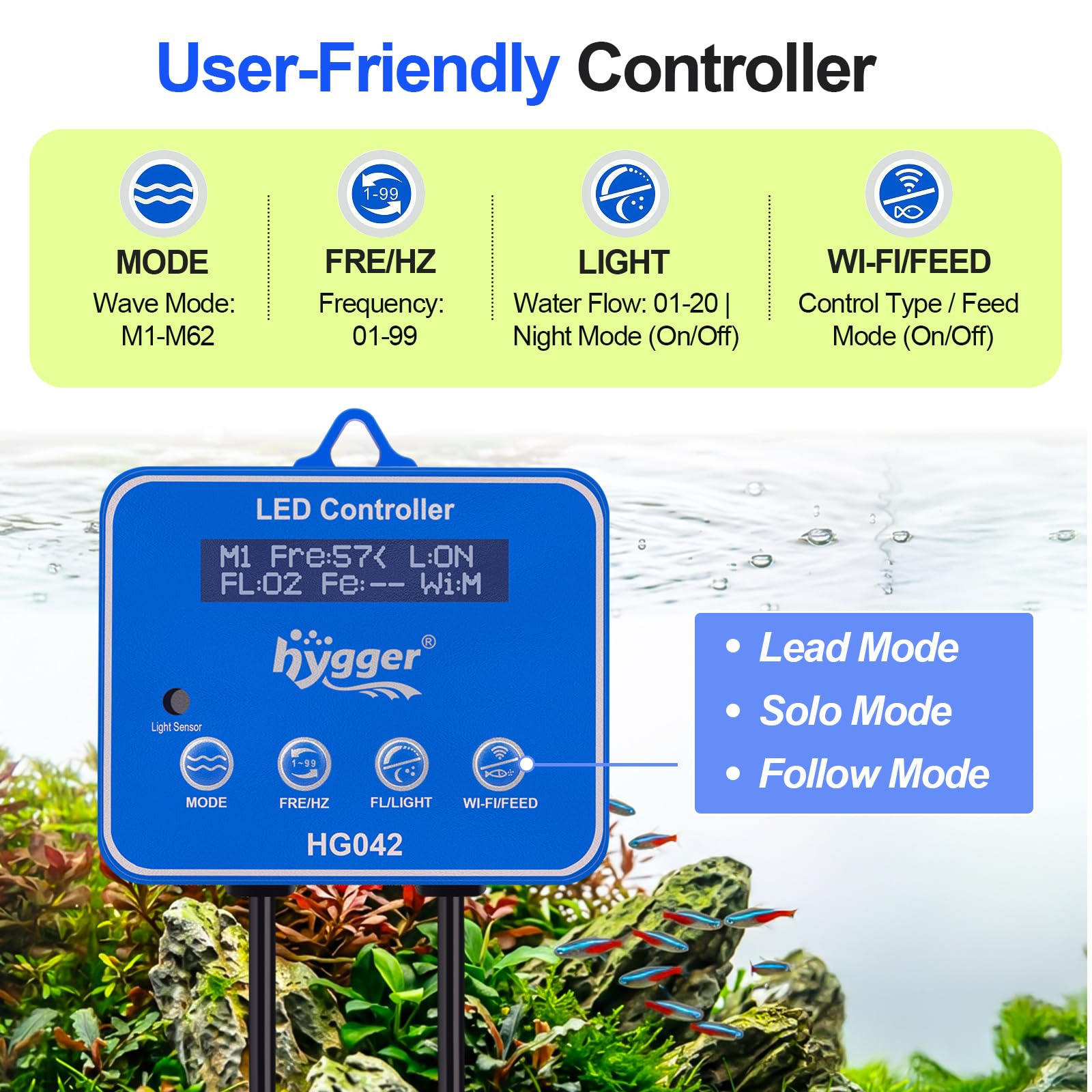 hygger 10W Potente generatore di onde per acquari, Powerhead DC magnetico, pompa di circolazione regolabile con controller esterno, per 30-90 galloni in acqua dolce e salata, 2100 GPH