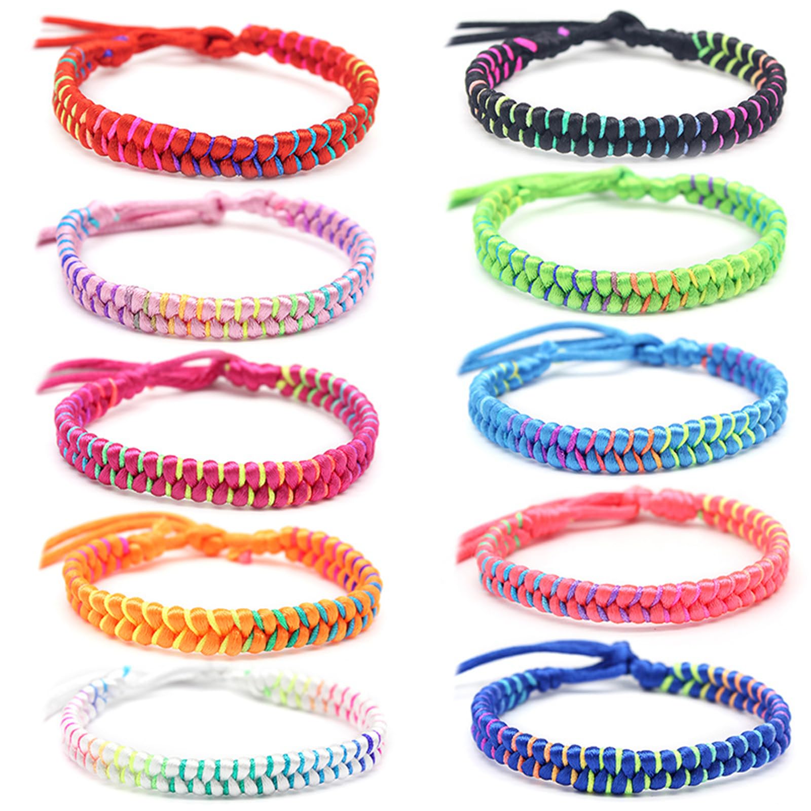 10 Colorful Nepali Braided Friendship Bracelets, Handmade Adjustable Multicolor Braided Bracelets for Teenagers, Boys, Girls