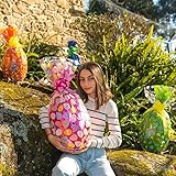 Huevo de Pascua Gigante con chuches y Sorpresa (Incluye Huevo de Chocolate de 150 gramos y todas las chuches en el interior) (Huevo Rosa)