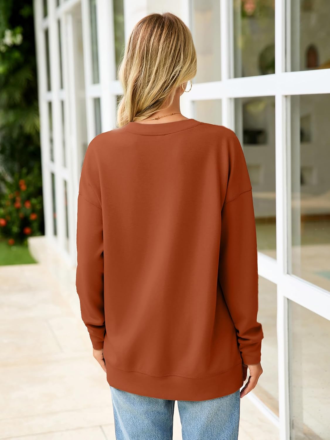 Glamaker Women's Long Sleeve V Neck Sweatshirt Air Essentials Soft Loose Pullover Sweatshirts - Image 3