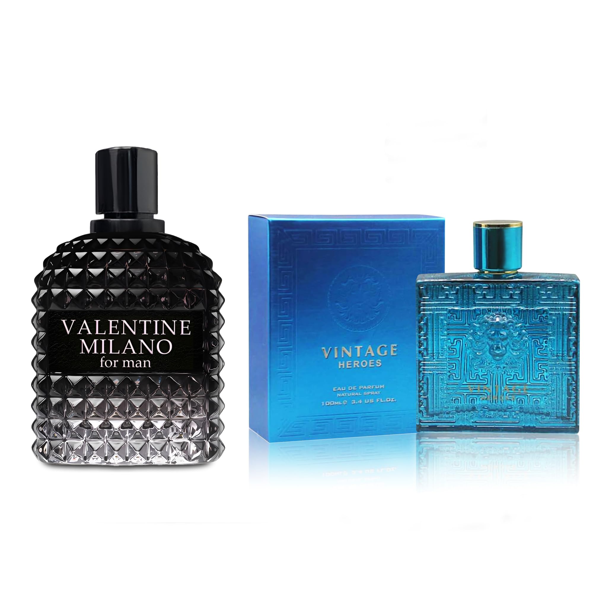 AFLUXE 2PCS Valentine Milano/Vintage Hero Eau De Toilette for Men-Fresh,Romantic Scent Perfume for Men 3.4 Fl Oz Each Mens Cologne For All Skin Daily