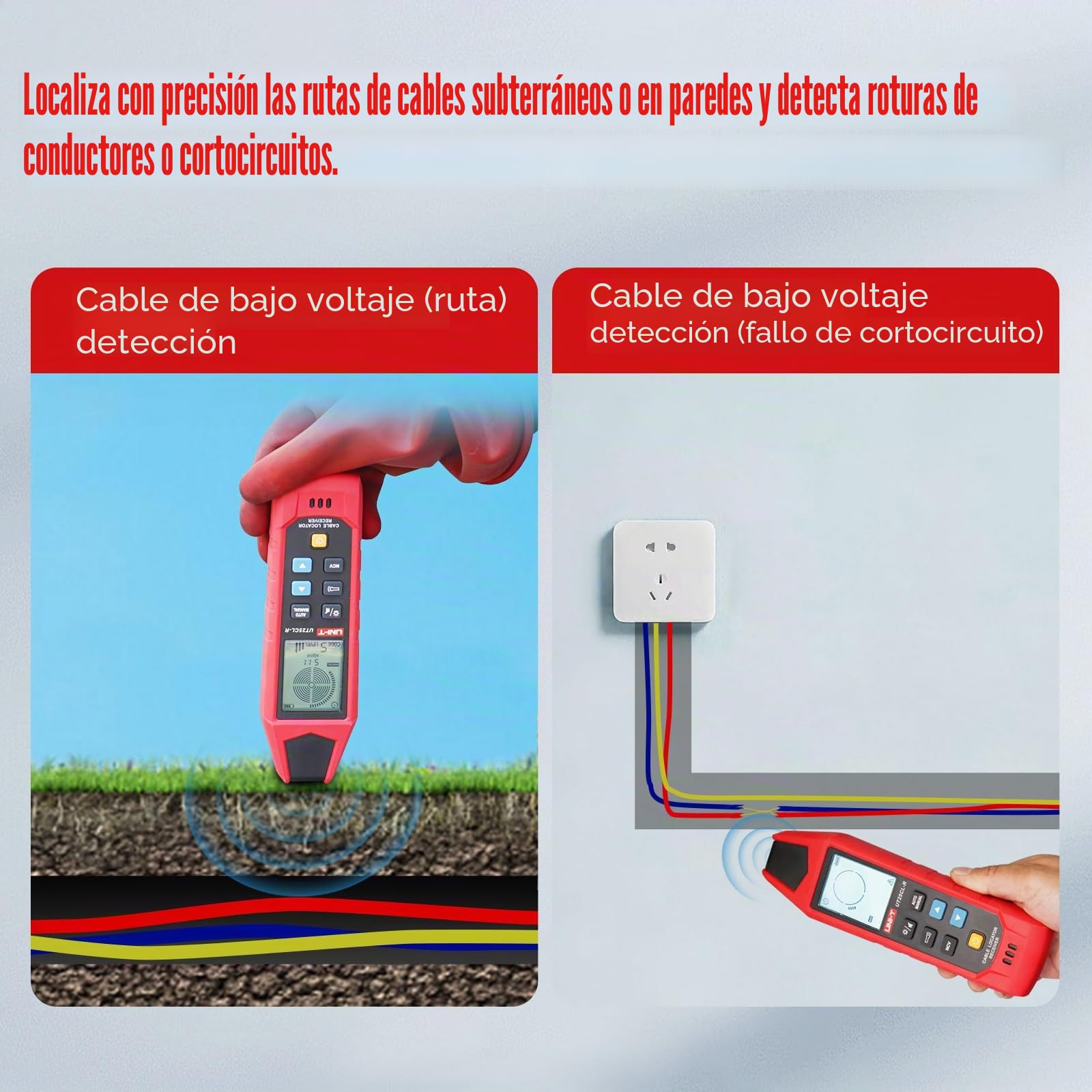 UNI-T Localizador de cables subterráneos, UT25CLCircuit, detector de línea de 80 a 1000 V (NCV), probador de cables de profundidad máxima de detección de 8 pies, para riego de cables, cable de casa