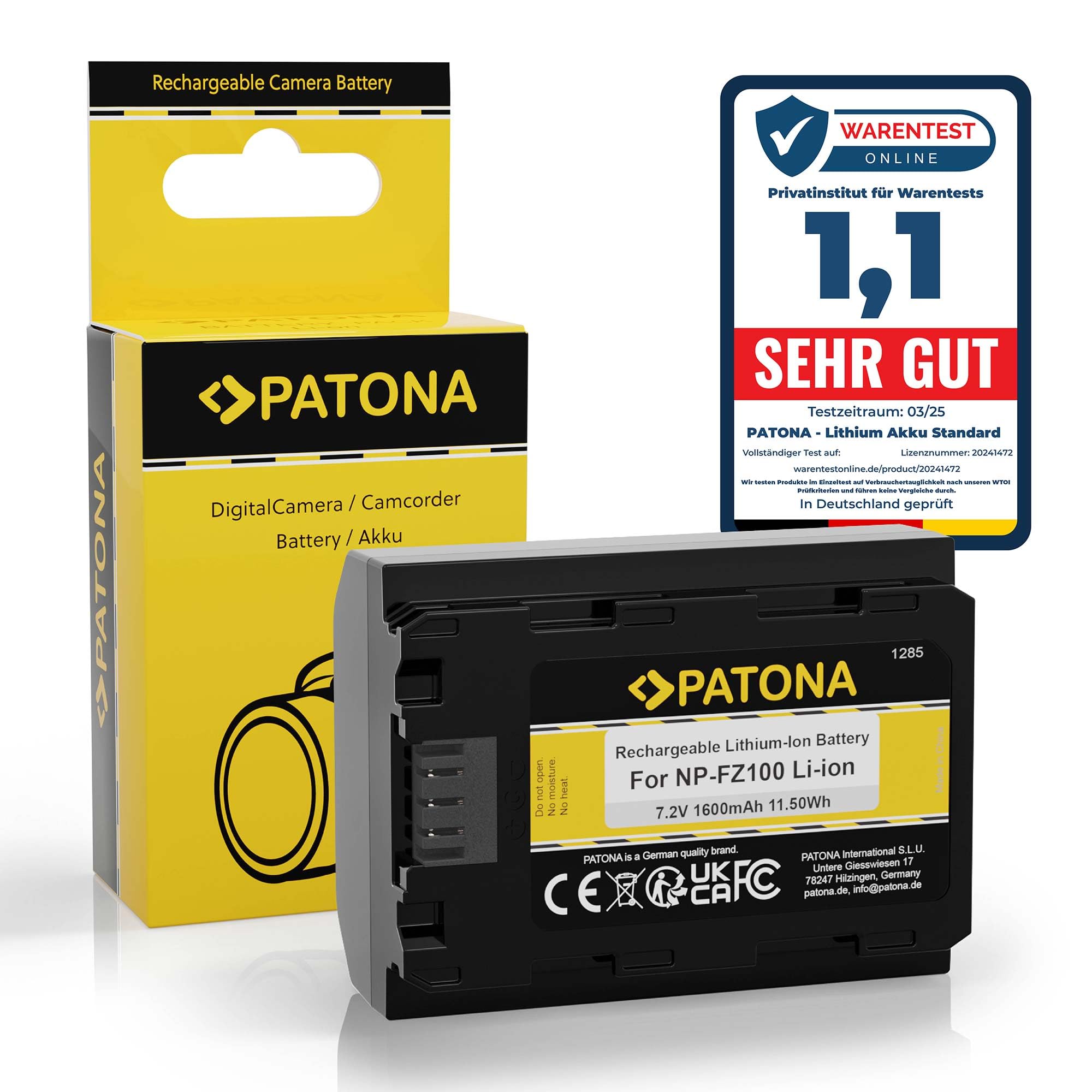 PATONA NP-FZ100 Batteria 1600mAh – Ricambio per Sony NP-FZ100 – per Alpha A6600 A6700 A1 A9 A7 III A7 IV A7R III A7R IV A7R V A7C A7C II FX3 FX30 – riserva affidabile