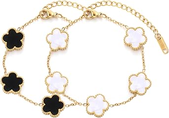 TICVSS 4 Leaf Clover Bracelet for Women 18K Gold Plated Stainless Steel Lucky 4 Leaf Link Bracelet Jewelry Gift for Women
