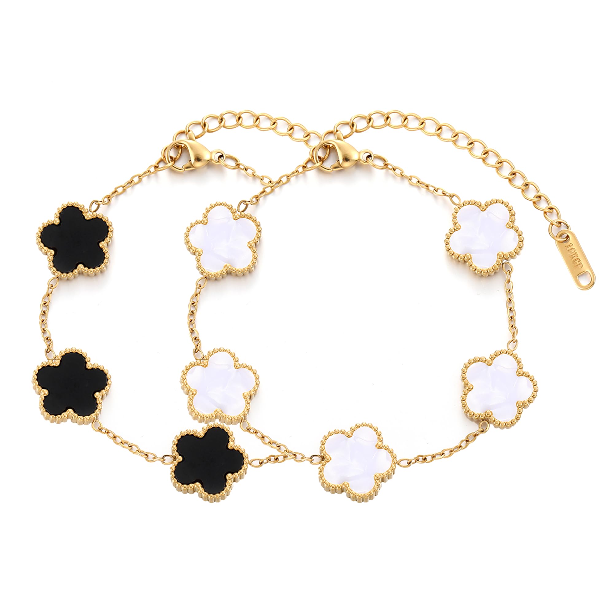 TICVSS Four Leaf Clover Bracelet for Women 18K Gold Plated Stainless Steel Lucky 4 Leaf Gold Link Bracelet Jewelry Gift for Women