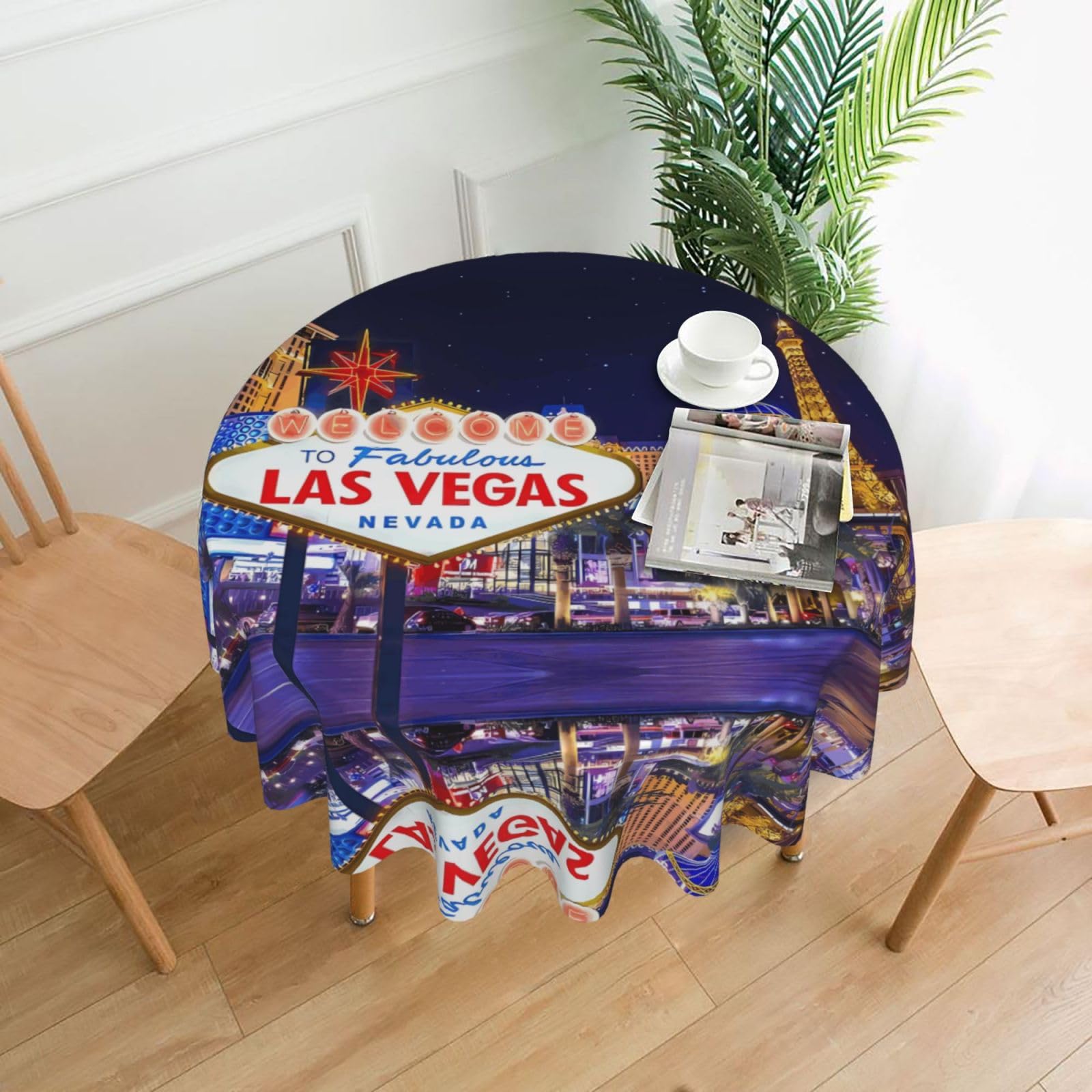 WHJSHOP Las Vegas Night City Prints Round Decorative Throw – 60in Stylish Table Cover for Dining, Parties & Outdoor Events