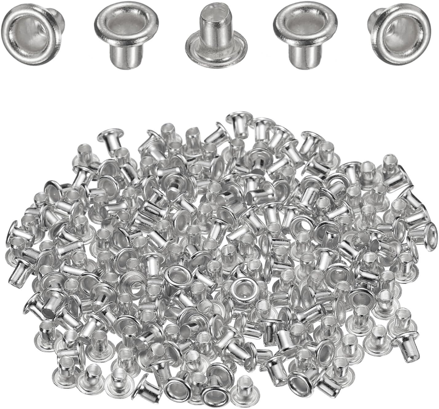 HARFINGTON 100Pcs Grommets Eyelets 2mm 1/9 Inch Brass Eyelets Kit for Fabric Curtain Tarps Leather Belt Shoes Bag DIY, Silver